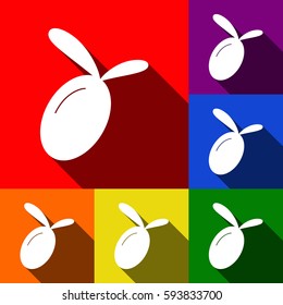 Olive sign illustration. Vector. Set of icons with flat shadows at red, orange, yellow, green, blue and violet background.