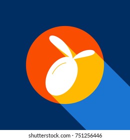 Olive sign illustration. Vector. White icon on tangelo circle with infinite shadow of light at cool black background. Selective yellow and bright navy blue are produced.