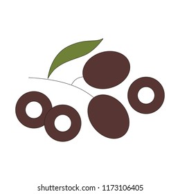 Olive and slice cartoon. Outlined illustration with thin line black stroke