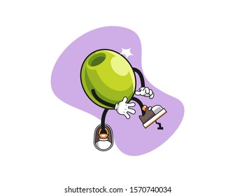 Olive step on nail with speech bubble cartoon. Mascot Character vector.