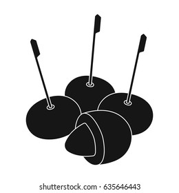 Olive with a stone on a stick.Olives single icon in black style vector symbol stock illustration web. svg