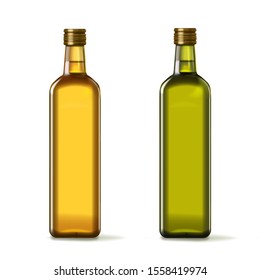 Olive and sunflower oil bottles realistic set.