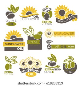 Olive and sunflower oil extra virgin flat logotype on white.