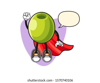 Olive super hero with speech bubble cartoon. Mascot Character vector.