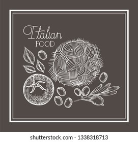 olive and tomatoes plant drawn italian food