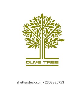 Olive tree, agriculture company icon. Mediterranean food product, organic farm garden or olive oil production vector symbol. Environment and ecology sign with abstract green tree crown