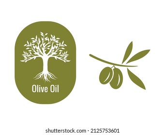 olive tree and olive branch with drop of olive oil vector illustration