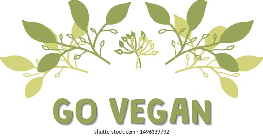 Olive tree branch with green leaves. Vegan product label. Suitable for ads, signboards, packaging and identity and web designs. Go vegan. Green living and Healthy lifestyle concept