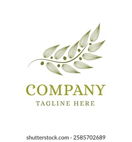 Olive Tree Branch with Leaves Elegant Logo Design for Olive Oil Brand or Italian Restaurant