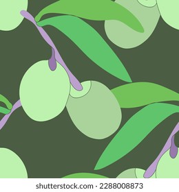 Rama de árbol de oliva sin fisuras.. Imagen sobre fondo blanco y coloreado.Vector.