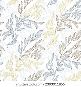 Olive tree branch summer leaves floral vector seamless pattern. Decorative fabric print ornament. Organic oseir foliage summer motif. Abstract stylized tree leaves endless pattern.