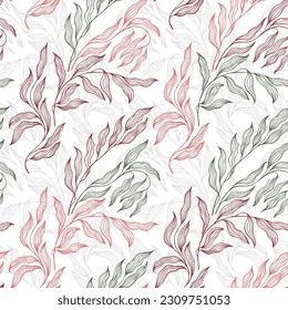Olive tree branch summer leaves floral vector seamless pattern. Garden botany flora eco ornament. Organic tradescantia foliage summer motif. Abstract stylized tree leaves endless pattern.