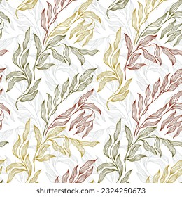 Olive tree branch summer leaves floral vector seamless pattern. Creative batik colorful repeat print. Organic eucalyptus foliage summer motif. Minimal stylized tree leaves endless pattern.