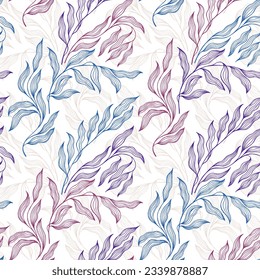 Olive tree branch summer leaves floral vector seamless pattern. Decorative fabric print ornament. Organic olive foliage summer motif. Striped willow leaves interior design composition.