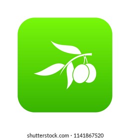 Olive tree branch with two olives icon digital green for any design isolated on white vector illustration