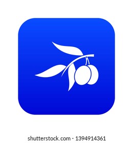 Olive tree branch with two olives icon digital blue for any design isolated on white vector illustration