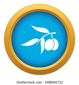 Olive tree branch with two olives icon blue vector isolated on white background for any design