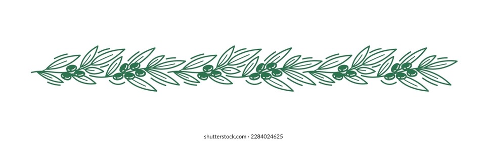 Olive tree branches flourish pattern. Line ornament background. Editable outline stroke. Vector line.