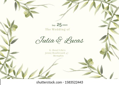 Olive Tree Branches Frame - Wedding Invitation