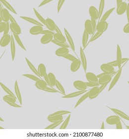 Olive tree branches with olives, monochrome drawing, outline white ink. Vector seamless illustration in trendy gold end grey colors for design, farmers market decoration, food labels, banners, sticker