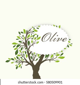Olive Tree design on a white background. Olive label template