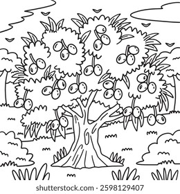 Olive Tree Fruit Plant Coloring Page for Kids