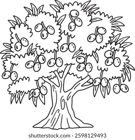 Olive Tree Fruit Plant Isolated Coloring Page 
