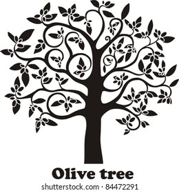 Olive tree full of black olives isolated on white background. Vector Illustration