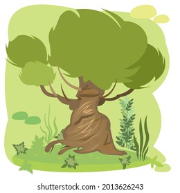 Olive tree. Green rural landscape with hills and hills. Flat cartoon style. The illustration is isolated on a white background. Vector