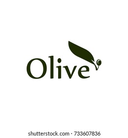 Olive Tree Leaf, Branch And Fruit Vector Logo. Olives Oil Sign