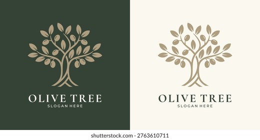 Olive tree logo design with branch and fruit
