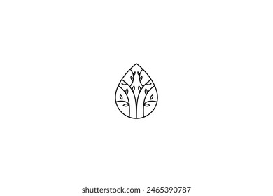 olive tree logo with drop shape in line art design style