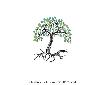 logo del olivo, arte de dibujo a mano de árbol