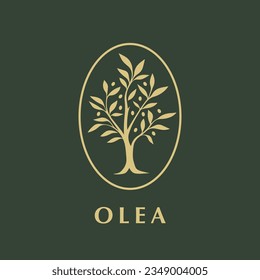 Olive tree logo mark design. Olea olive oil icon. Natural product emblem. Organic plant sign. Vector illustration.