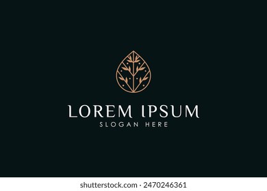 Olive tree logo in Oil Drop shape with Premium Vector emblem style
