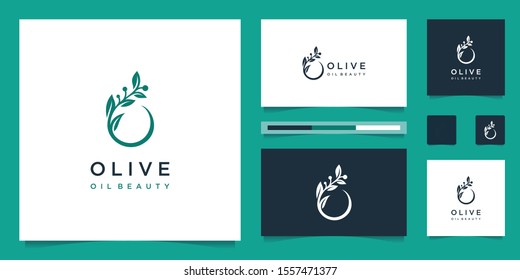 Olive tree and oil logo design and business cards Premium Vector