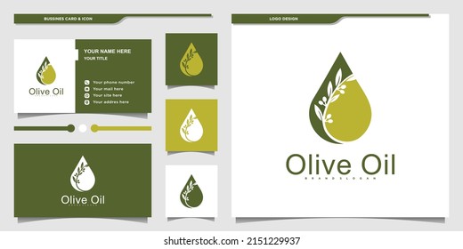 Diseño del logotipo de olivos y aceites con aceite combinado y oliva en forma de silueta Premium Vector Parte 3