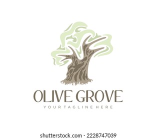 Olive tree, olives, garden and gardening, logo design. Nature, olive oil, food, meal and mediterranean cuisine, vector design and illustration