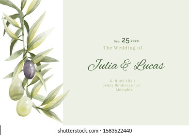 Olive Tree Olives Wedding Invitation Stock Vector (Royalty Free