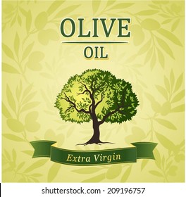 Olive tree on vintage paper. Olive oil. Vector  olive tree. For labels, pack.