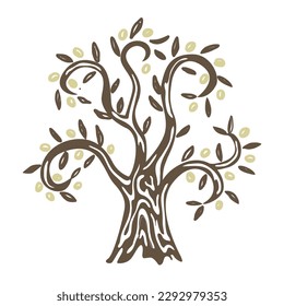 Olive tree silhouette icon vector isolated with gold and white. Naive Celtic style