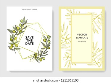 Olive tree in a vector style isolated. Green engraved ink art. Frame border ornament square. Vector olive tree for background, texture, wrapper pattern, frame or border.