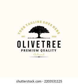 Olive tree vintage logo vector minimalist illustration design, silhouette olivetree