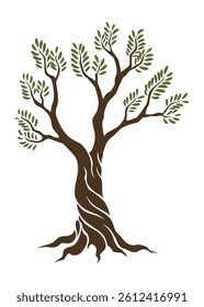 Olive trees with branches and leaves for design of packaging, label, logotype or banner. Natural organic stylized olive icon, premium quality sign. Vector illustration