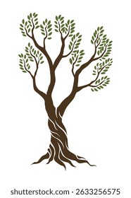 Olive trees with branches and leaves for design of packaging, label, logotype or banner. Natural organic stylized olive icon, premium quality sign. Vector illustration