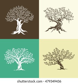 Olive trees silhouette isolated icon set. Web graphics modern vector sign. Premium quality illustration logo design concept pictogram.
