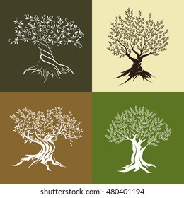 Olive trees silhouette isolated icon set. Web graphics modern vector sign. Premium quality illustration logo design concept pictogram.