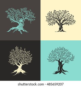 Olive trees silhouette isolated icon set. Web graphics modern vector sign. Premium quality illustration logo design concept pictogram.
