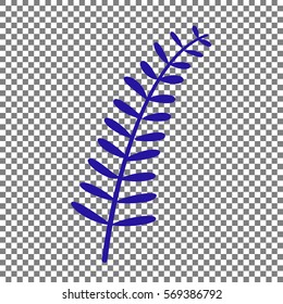 Olive twig sign. Blue icon on transparent background.