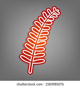 Olive twig sign. Flat red icon with linear white icon with gray shadow at grayish background. Illustration.